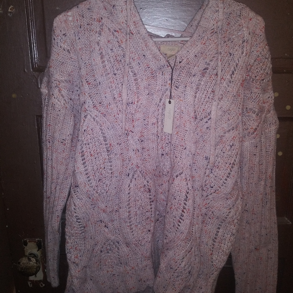 Cupid V-neck ling sleeve hooded knit sweater